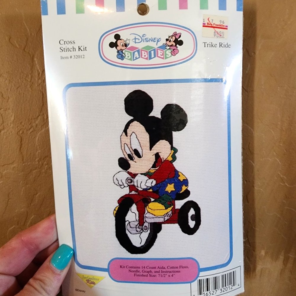 DIY 1996 Disney Babies Tricycle Mickey Mouse Rocking Horse Counted Cross Stitch